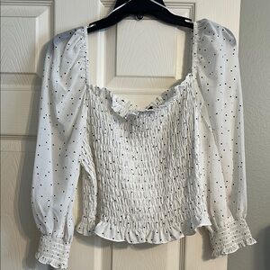 White Polka Dot Smocked Top